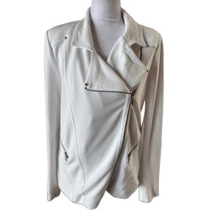 Lynn Ritchie White Asymmetrical Front Zip Midweight Jacket Small Stretch